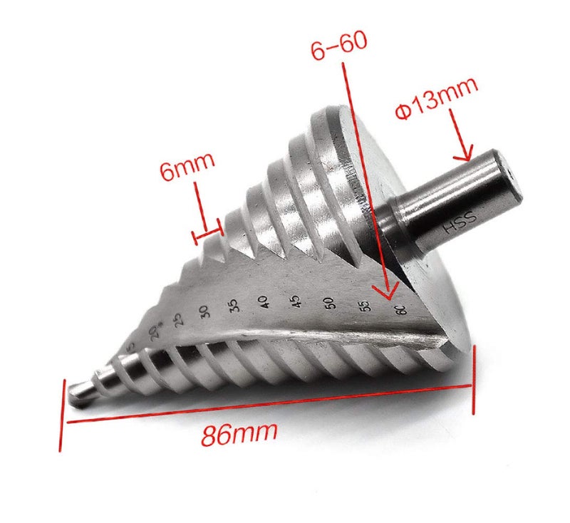 Meichoon Step Drill Bit Set Large HSS Spiral Groove 6-60mm 12 Steps Sizes, Cobalt Countersunk Drill Cone Drilling Tool Hole Cutting Enlarge Metal Sheet PVC Sheet Wood, Triangle Handle, DC18 - Image 2